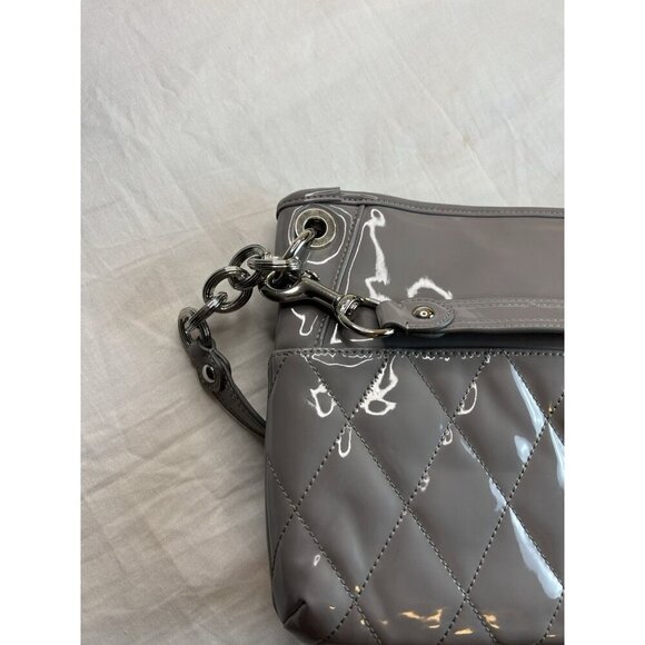 Coach Grey Liquid Gloss Poppy Handbag Quilted Convertible - Picture 5 of 10
